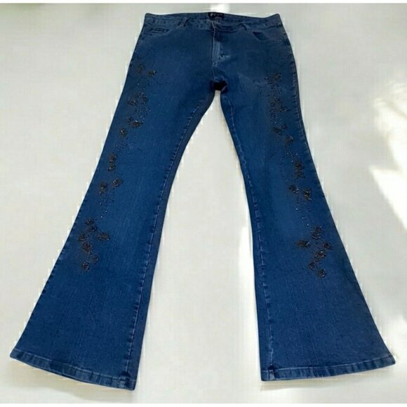 Boho Yoni Jay Denim Jeans Beaded 38" Waist x 32" Bohemian Bell Bottoms - Picture 2 of 15